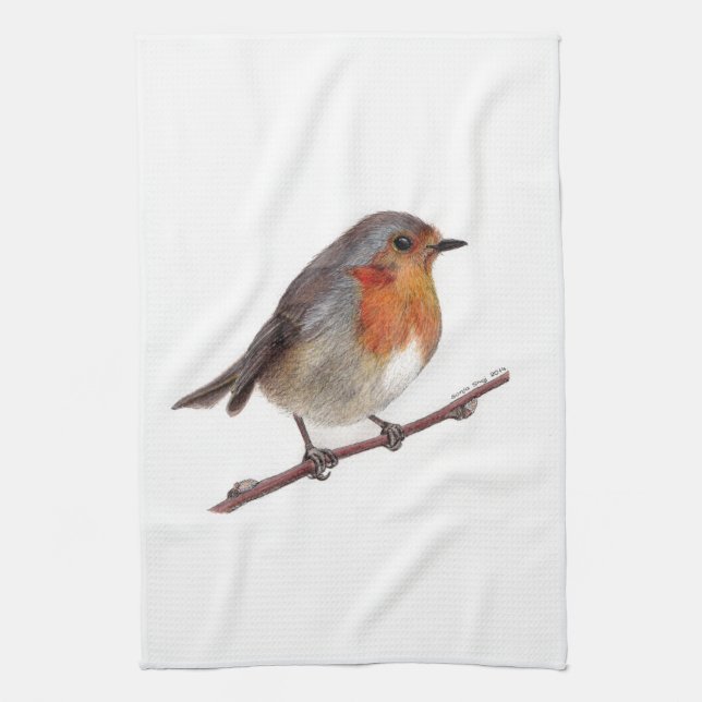  Robin Bird (Erithacus Rubecula) Kitchen Towel (Vertical)