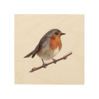 Robin Bird (Erithacus Rubecula) Wood Wall Art
