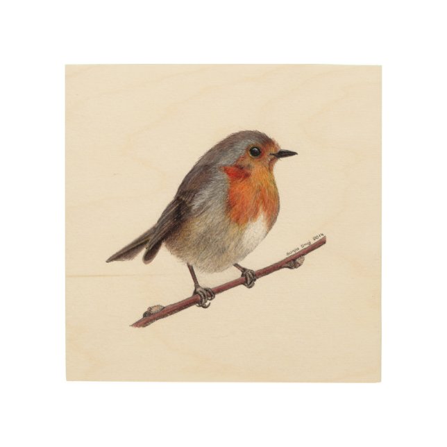 Robin Bird (Erithacus Rubecula) Wood Wall Art (Front)