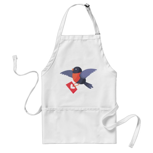 Robin Bird Flying with Red Heart Love Letter Adult Apron (Front)