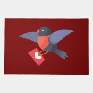 Robin Bird Flying with Red Heart Love Letter Doormat