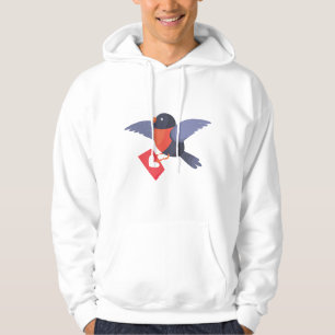 Robin Bird Flying with Red Heart Love Letter Hoodie