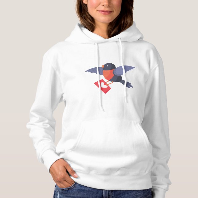 Robin Bird Flying with Red Heart Love Letter Hoodie (Front)