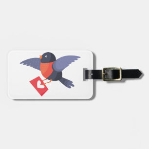 Robin Bird Flying with Red Heart Love Letter Luggage Tag