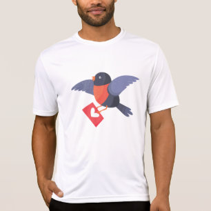 Robin Bird Flying with Red Heart Love Letter T-Shirt
