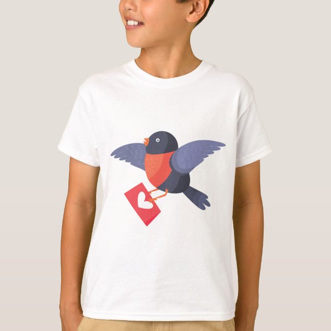 Robin Bird Flying with Red Heart Love Letter T-Shirt (Front)