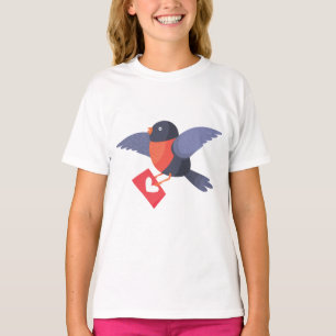 Robin Bird Flying with Red Heart Love Letter T-Shirt