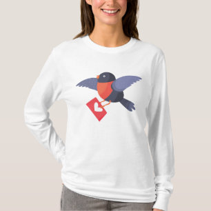 Robin Bird Flying with Red Heart Love Letter T-Shirt