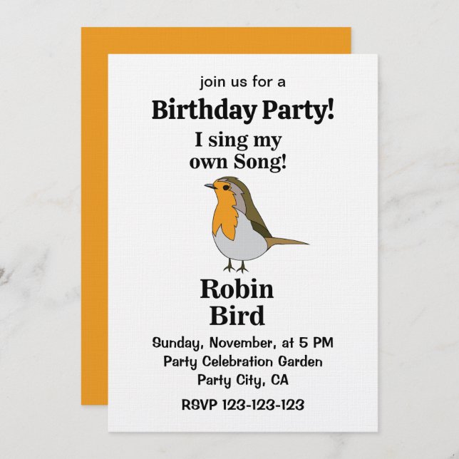 Robin Bird Funny Quote Birthday Party Invitation (Front/Back)