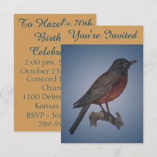 Robin Bird Illustration Birthday Party Invitations