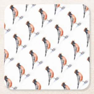 Robin Bird in Hat Square Paper Coaster