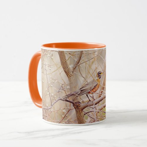 Robin Bird in Winter Tree Art Mug Cup