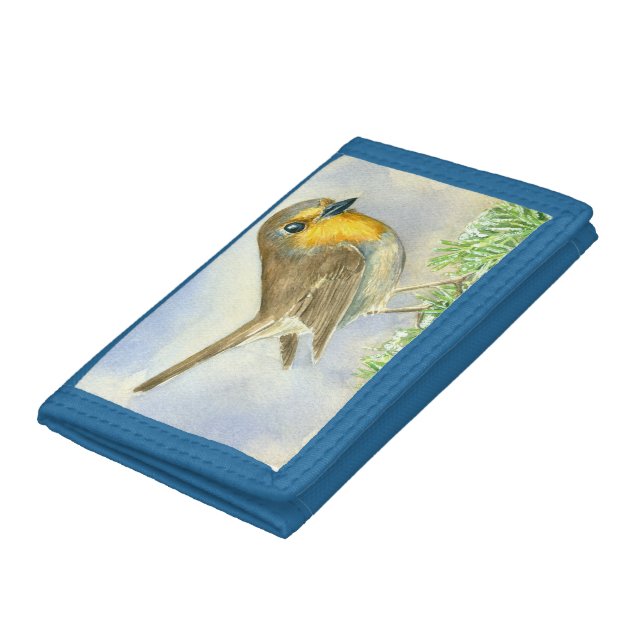 Robin bird on a frosted juniper branch trifold wallet (Bottom)