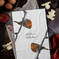 Robin Bird on Branch Personalized Kitchen Towel
