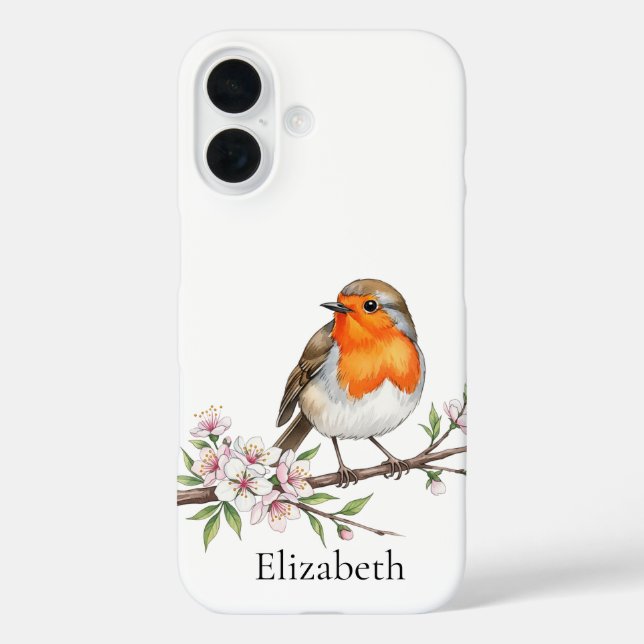 Robin Bird on flower Branch Cute Bird Personalized Case-Mate iPhone Case (Back)