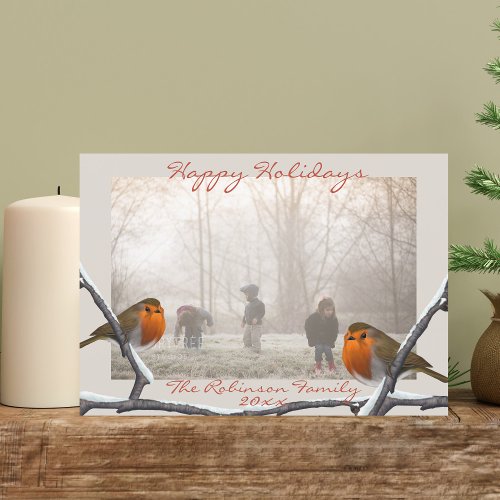 Robin Bird Overlay Christmas Holiday Photo Card