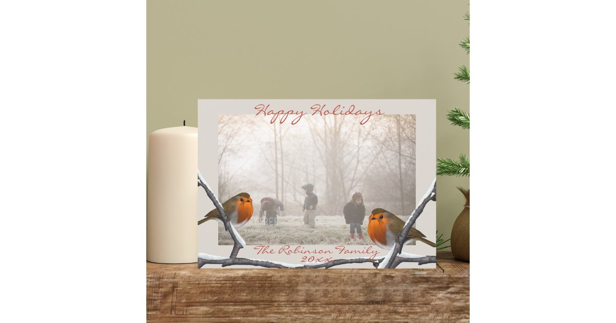 Robin Bird Overlay Christmas Holiday Photo Card | Zazzle