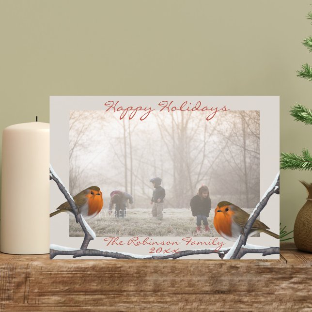 Robin Bird Overlay Christmas Holiday Photo Card (Happy Holidays from the robins. Just upload your photo)