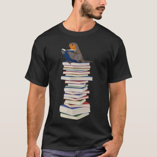 Robin Bird Reads Books Funny Garden Backyard Birds T_Shirt