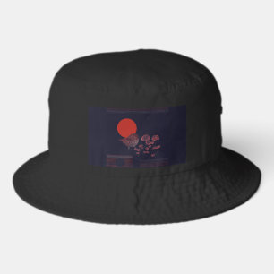Robin Bird Red Sun Illustration Bucket Hat