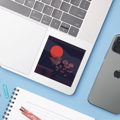 Robin Bird Red Sun Illustration Sticker