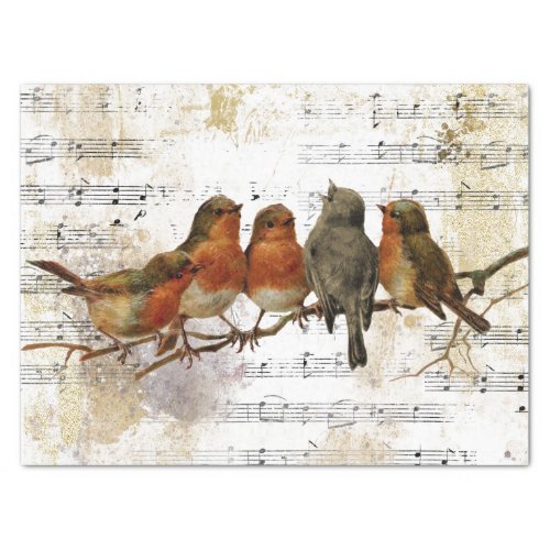 Robin Bird Sheet Music Gold Silver Notes Decoupage