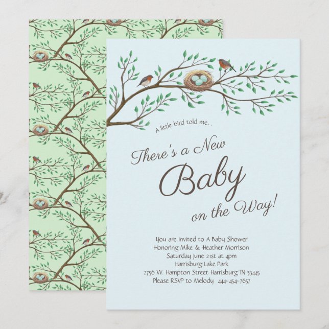 Robin Bird Spring Baby Shower Co-Ed Gender Neutral Invitation (Front/Back)
