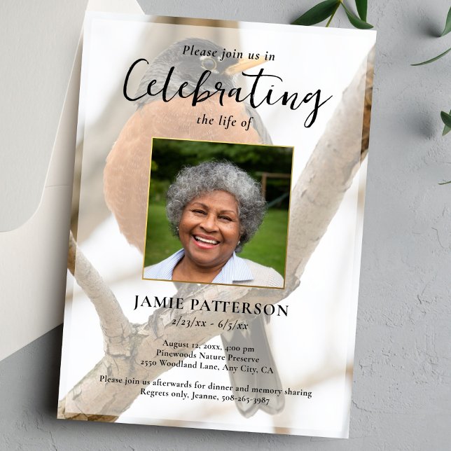 Robin Bird Watcher, Celebration of  Life Photo Invitation (Creator Uploaded)