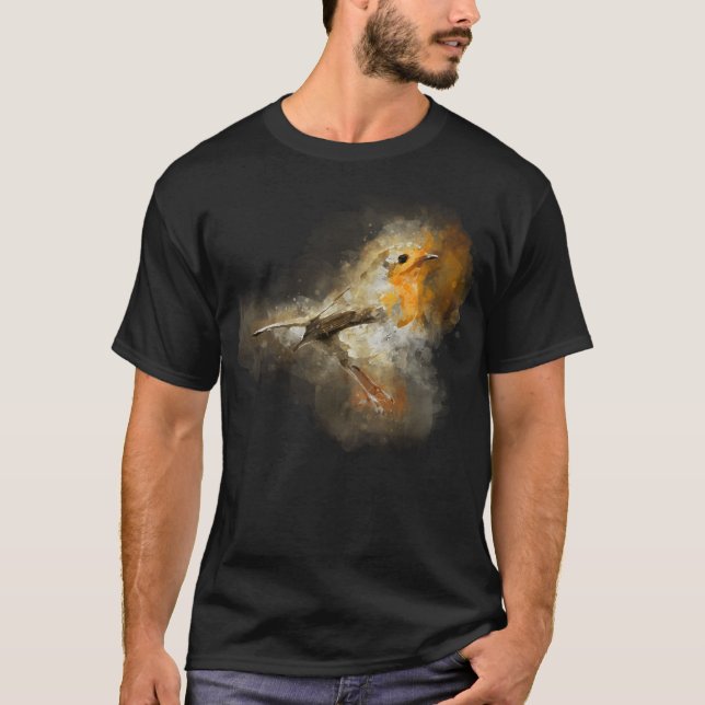Robin Bird Watercolor Boho Style T-Shirt (Front)