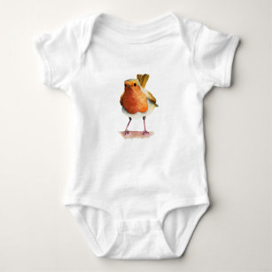 Robin Bird Watercolor Painting Baby Bodysuit