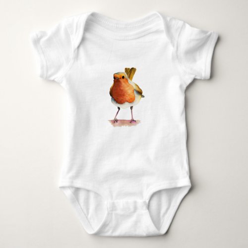 Robin Bird Watercolor Painting Baby Bodysuit
