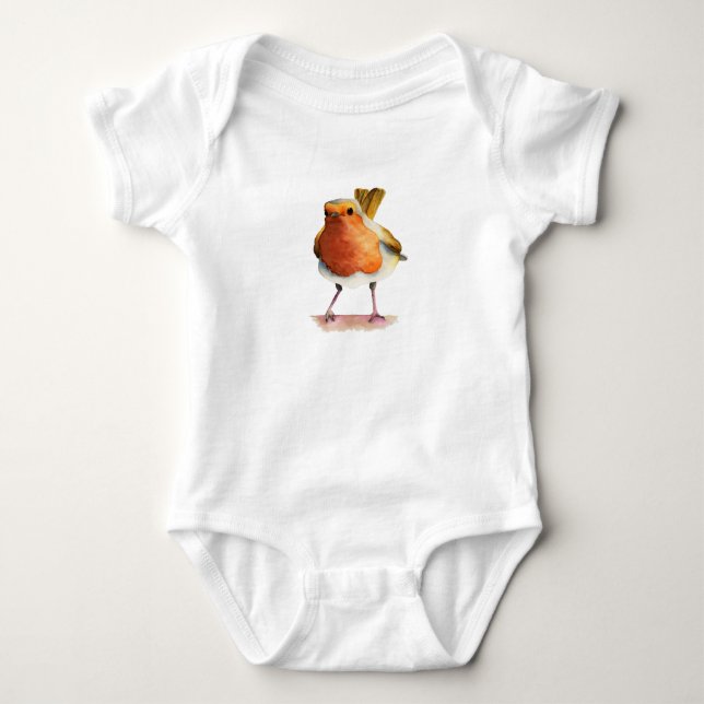 Robin Bird Watercolor Painting Baby Bodysuit (Front)
