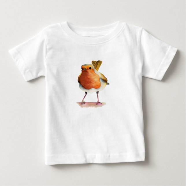 Robin Bird Watercolor Painting Baby T-Shirt (Front)