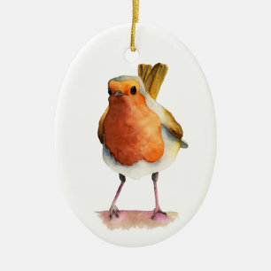 Robin Bird Watercolor Painting Ceramic Ornament