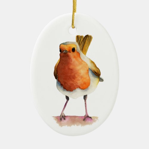 Robin Bird Watercolor Painting Ceramic Ornament