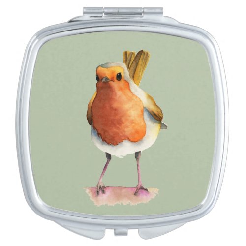 Robin Bird Watercolor Painting Compact Mirror