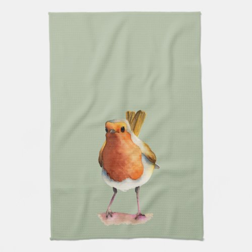 Robin Bird Watercolor Painting Kitchen Towel