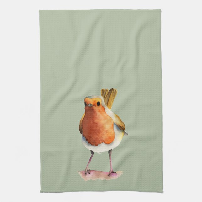 Robin Bird Watercolor Painting Kitchen Towel (Vertical)