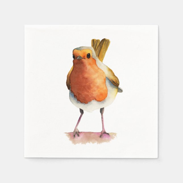 Robin Bird Watercolor Painting Napkins (Front)