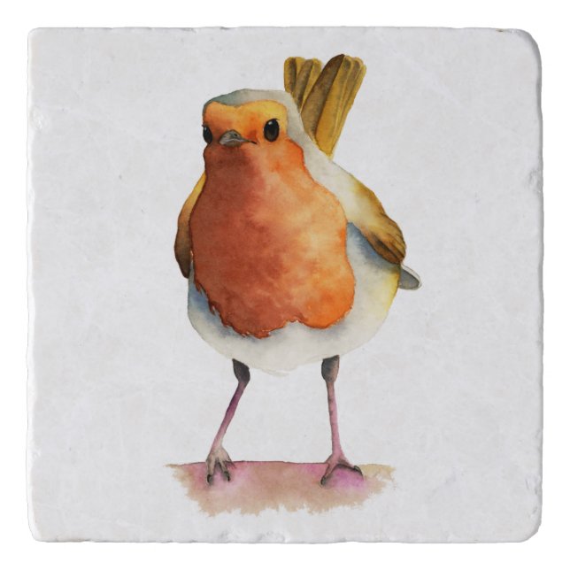 Robin Bird Watercolor Painting Trivet (Front)