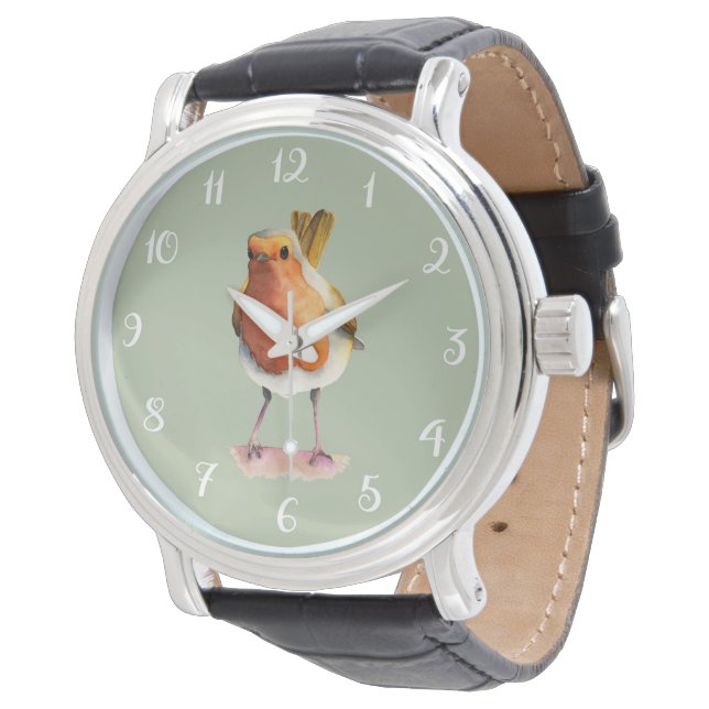 Robin Bird Watercolor Painting Watch (Angled)