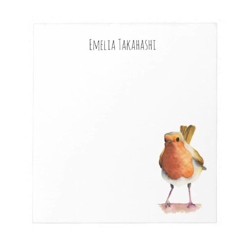 Robin Bird Watercolor Painting with Name Notepad
