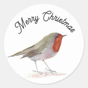 Robin Bird Watercolor Winter Festive Christmas Classic Round Sticker
