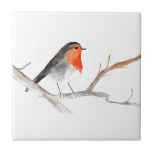 Robin Bird Wildlife Watercolor Vintage Colorful Ceramic Tile