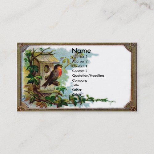 Robin &amp; Birdhouse Victorian Scrapbook Card Business Card Template