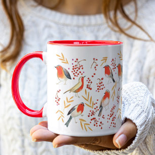 Robin birds and berries Christmas Mug