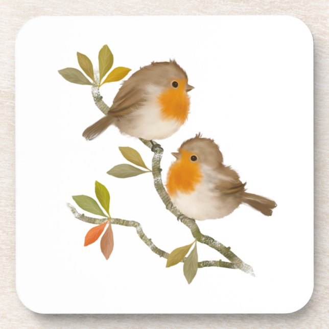 Robin Birds Hard Plastic Coasters (Front)