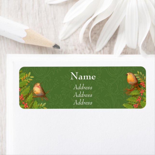 Robin Birds Holly Berry Green Label (Insitu)