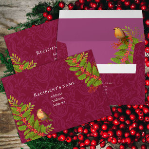 Robin Birds Holly Berry Wine Envelope