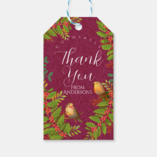 Robin Birds Holly Berry Wine Gift Tags